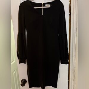 Calvin Klein Black Midi Dress with Bishop Sleeves